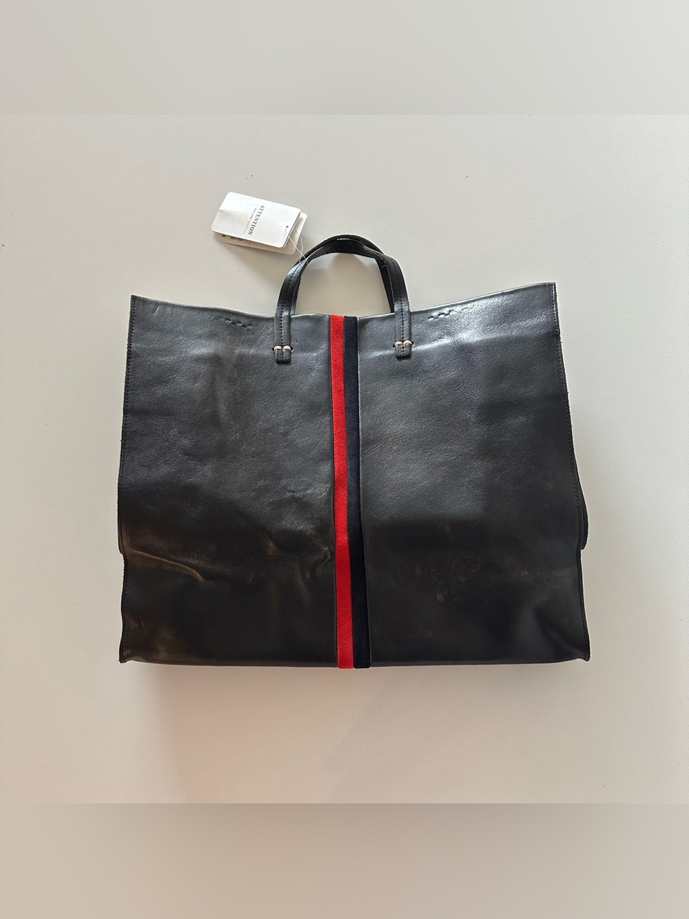 NEW Clare V. Vivier Simple Tote Striped Navy Black Leather Bag Purse Minimalist